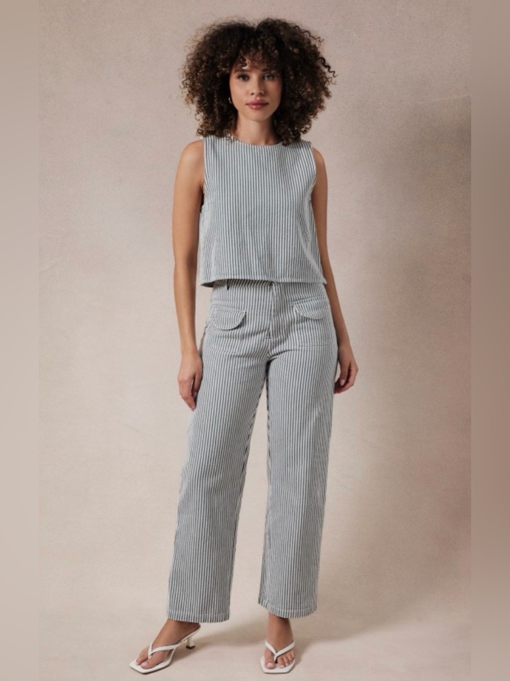 91 Striped Sleeveless Top and Wide-Leg Pants SET